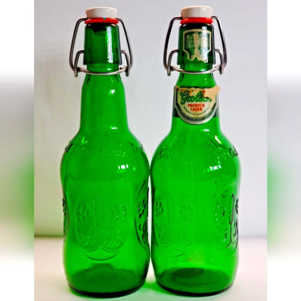 Vintage Grolsch Beer Bottles With  Swing Top, EZ Caps ~ Green Glass set of 2